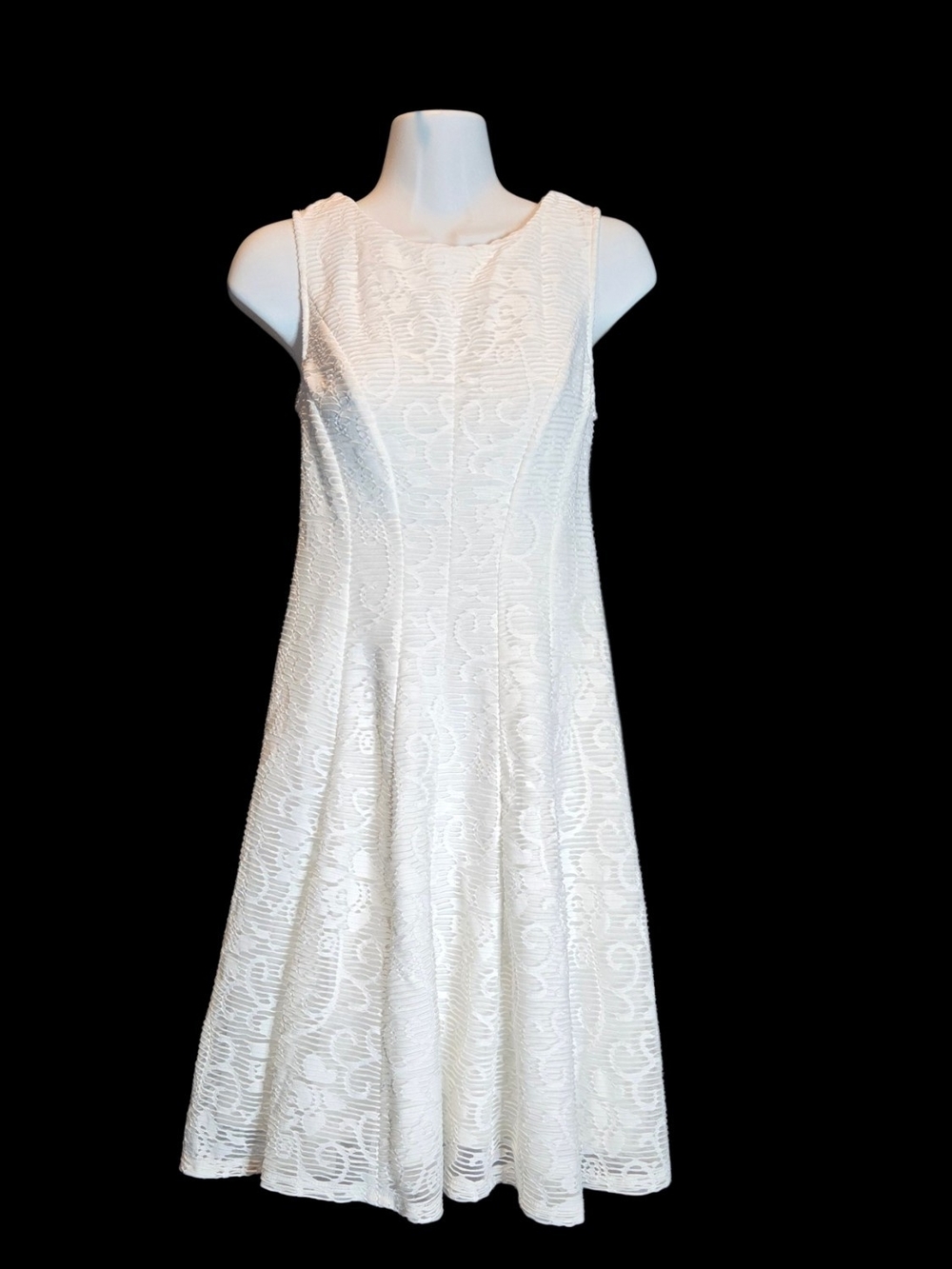 Elegant Studio One White Lace Midi Dress with Flared Silhouette